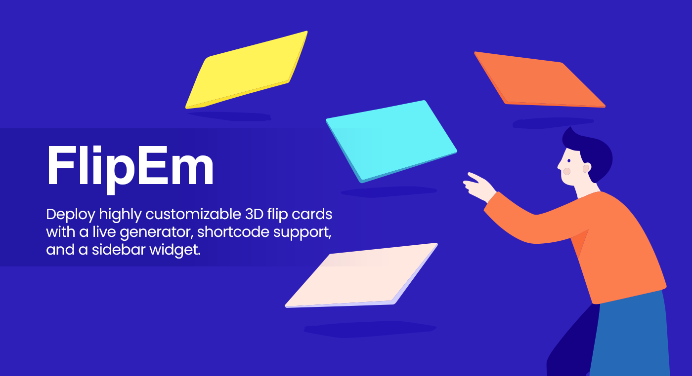 FlipEm — WordPress 3D Flip Cards (Shortcodes, Widget, Live Generator)